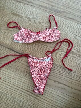 Frankie's Bikinis Red and White Leopard Print Two-Piece Bikini